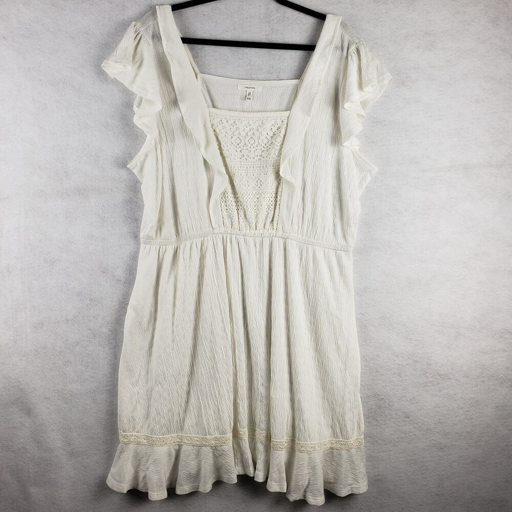 Maurices Women's XXL Smocked Ruffle Knee Length Dress Ivory Cream‎ Coquette New